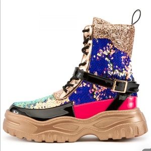 Glitter chunky combat boot